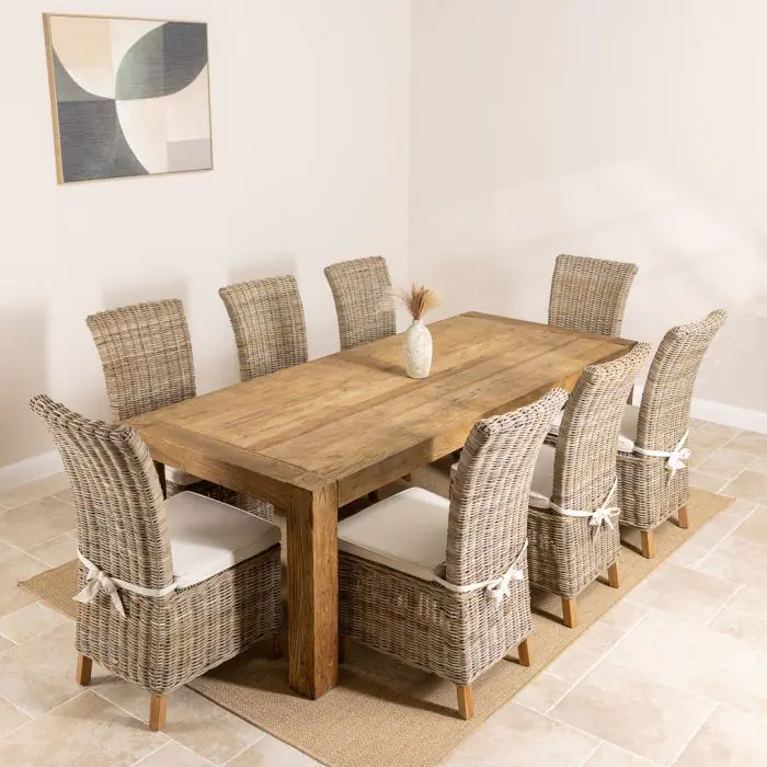 2.4m Reclaimed Elm Chunky Style Dining Table With 6 or 8 Latifa Dining Chairs - 1