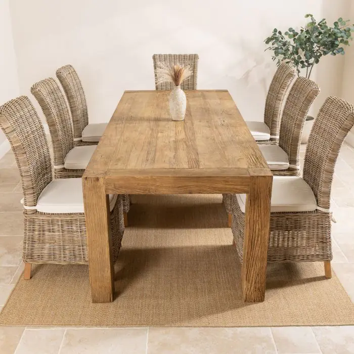 2.4m Reclaimed Elm Chunky Style Dining Table With 6 or 8 Latifa Dining Chairs - 2