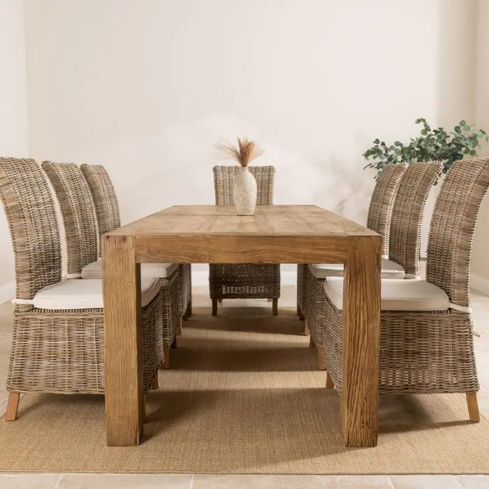 2.4m Reclaimed Elm Chunky Style Dining Table With 6 or 8 Latifa Dining Chairs - 3
