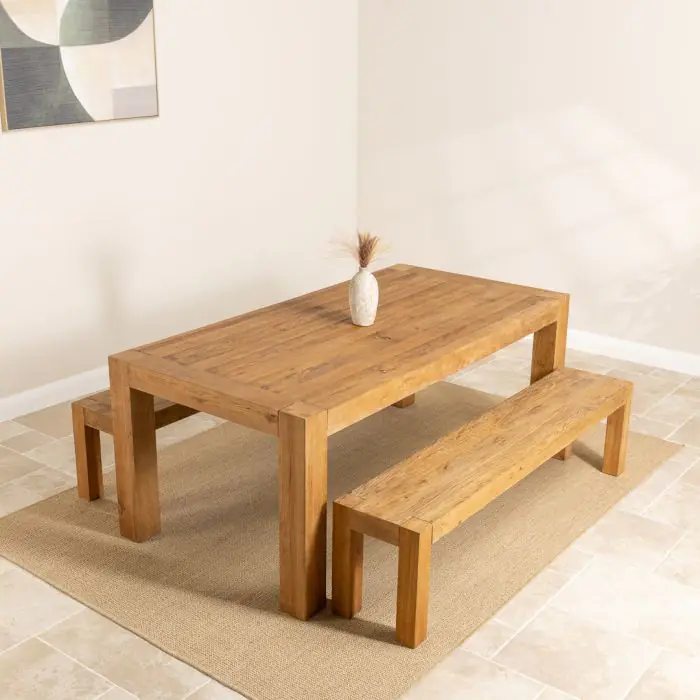 2m Reclaimed Elm Chunky Style Dining Table with 2 Backless Benches - 1