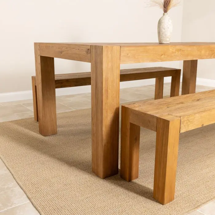 2m Reclaimed Elm Chunky Style Dining Table with 2 Backless Benches - 3
