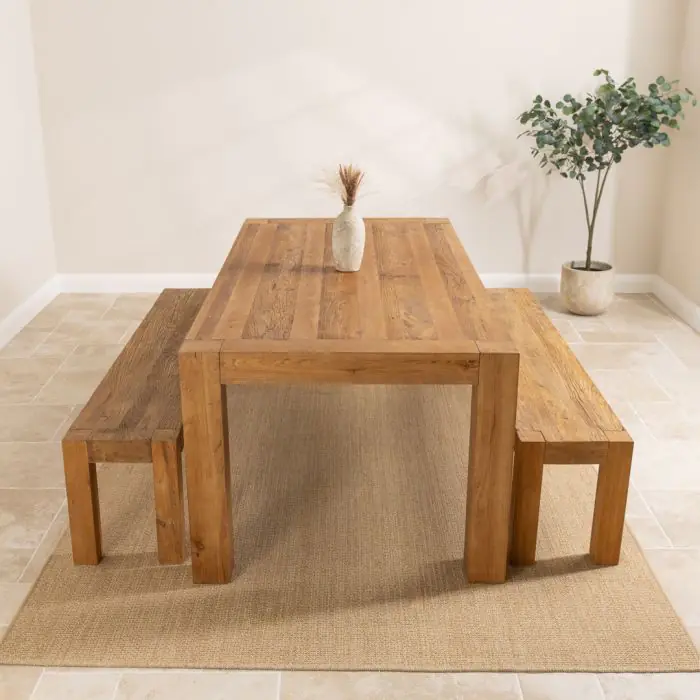2m Reclaimed Elm Chunky Style Dining Table with 2 Backless Benches - 2