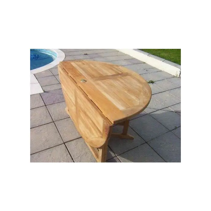 1.4m Teak Circular Gateleg Table with 6 Kiffa Folding Chairs  - 1