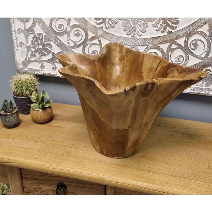Reclaimed Teak Root Fluted Vase - 1