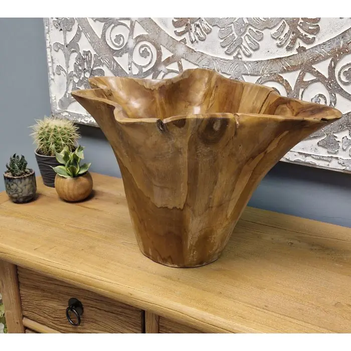 Reclaimed Teak Root Fluted Vase - 4