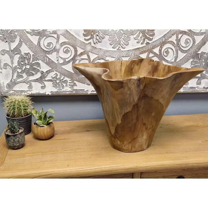 Reclaimed Teak Root Fluted Vase - 5