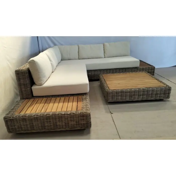 Zuri Natural Wicker and Teak Corner Sofa - 11