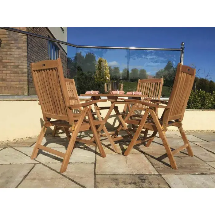 70cm Teak Square Folding Table with 4 Harrogate Recliners - 3