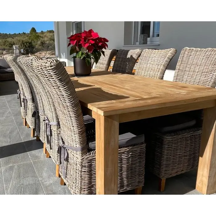 3m Reclaimed Teak Outdoor Open Slatted Table with 10 Latifa Chairs - 9