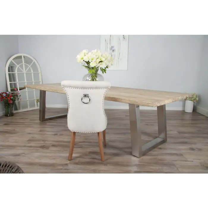3m Industrial Chic Cubex Dining Table with Stainless Steel Legs & 10 Windsor Ring Back Chairs - 18