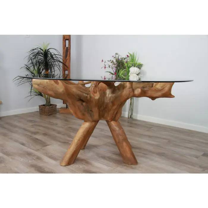 1.5m x 1.2m Reclaimed Teak Root Oval Dining Table with 4 Riviera Armchairs - 8