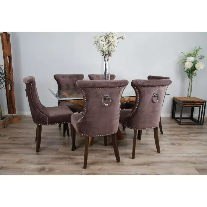 1.5m x 1.2m Reclaimed Teak Root Rectangular Dining Table with 4 Windsor Ring Back Dining Chairs - 5