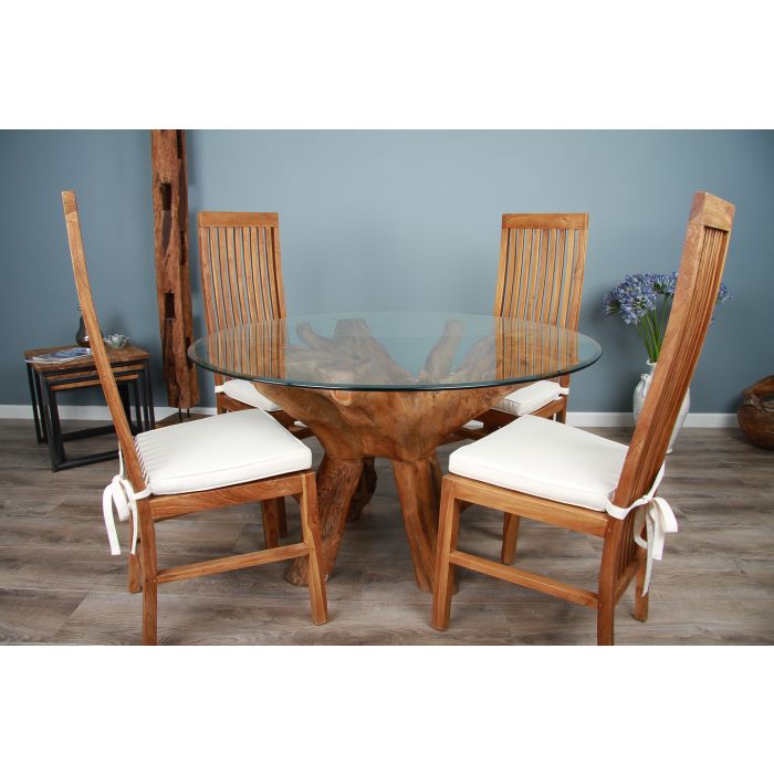 1.2m Reclaimed Teak Root Circular Dining Table with 4 or 6 Vikka Chairs