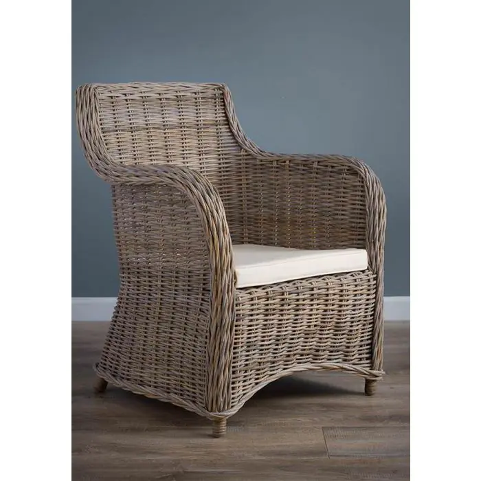 Natural Wicker Isabella Dining Chair, Weathered Grey Wicker Outdoor Furniture