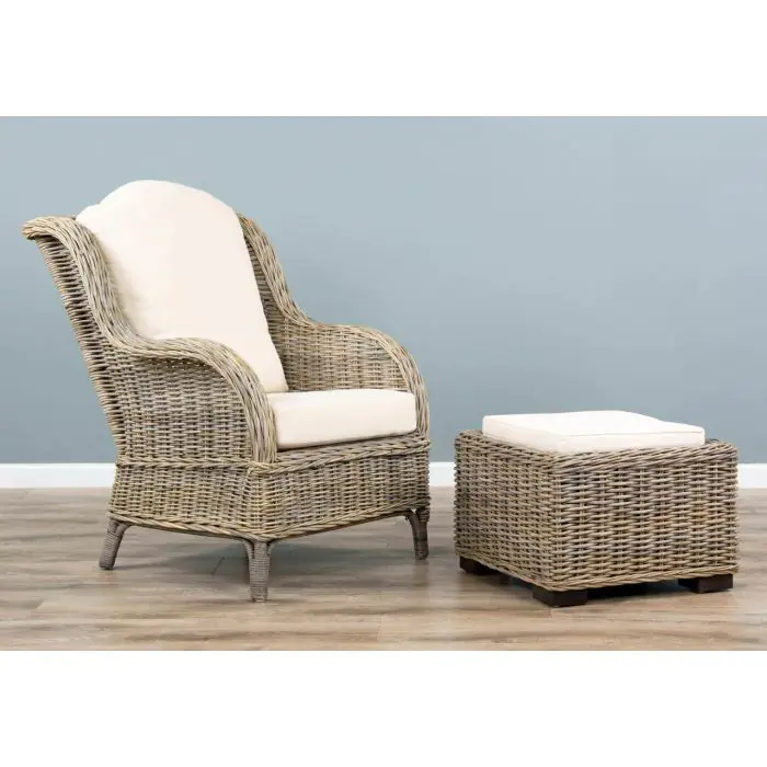 Jumo Natural Wicker Armchair and Footstool Set - 2