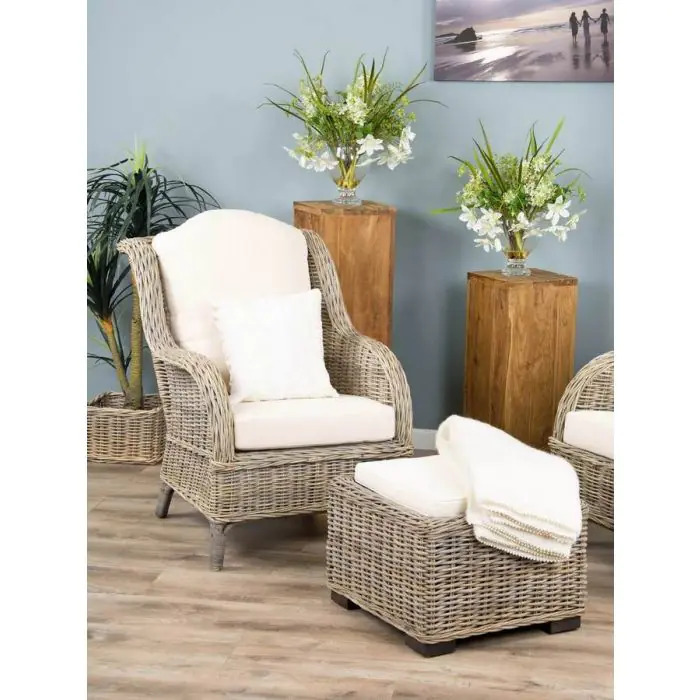 2 Jumo Natural Wicker Armchairs and Footstool Set - 3