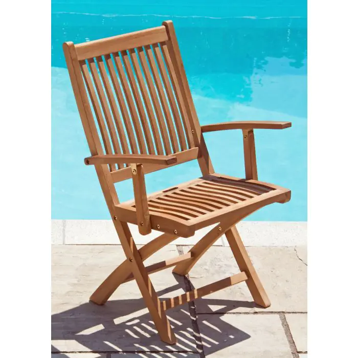 1m Teak Octagonal Folding Table with 2 Kiffa Folding Chairs & 2 Kiffa Folding Armchairs - 7