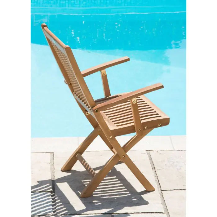 1m Teak Octagonal Folding Table with 2 Kiffa Folding Chairs & 2 Kiffa Folding Armchairs - 8