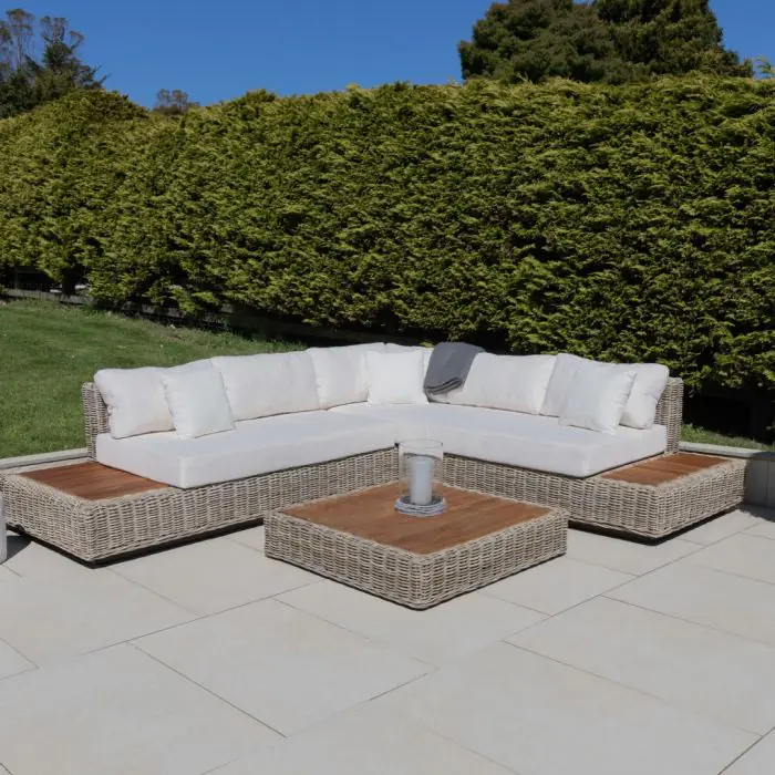 Zuri Natural Wicker and Teak Corner Sofa - 2