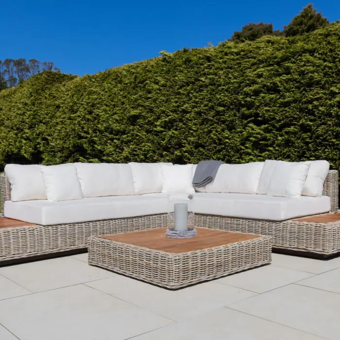Zuri Natural Wicker and Teak Corner Sofa - 5