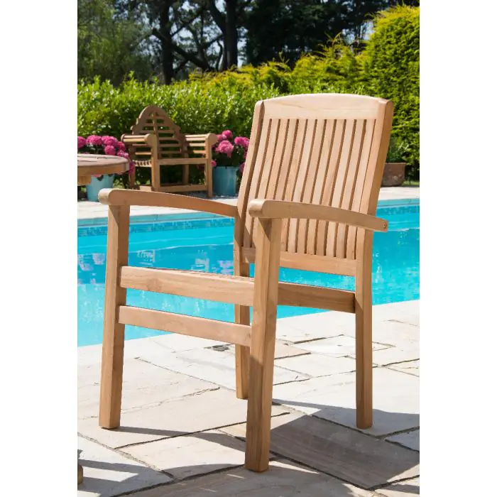 1.5m Reclaimed Teak Outdoor Open Slatted Dartmouth Table with 6 Marley Armchairs - 11