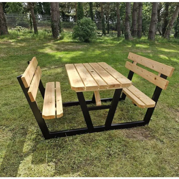 Swedish Redwood Walkthrough Steel Frame Picnic Bench - 1