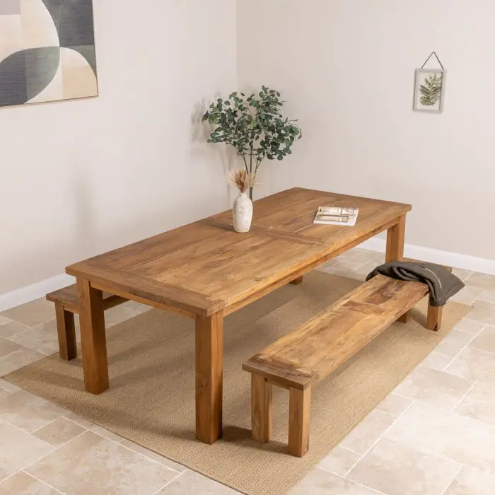 2.4m Reclaimed Teak Mexico Dining Table with 2 Backless Benches - 1