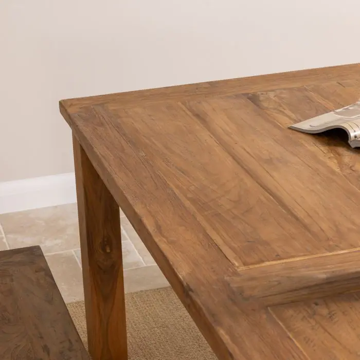 2.4m Reclaimed Teak Mexico Dining Table with 2 Backless Benches - 5