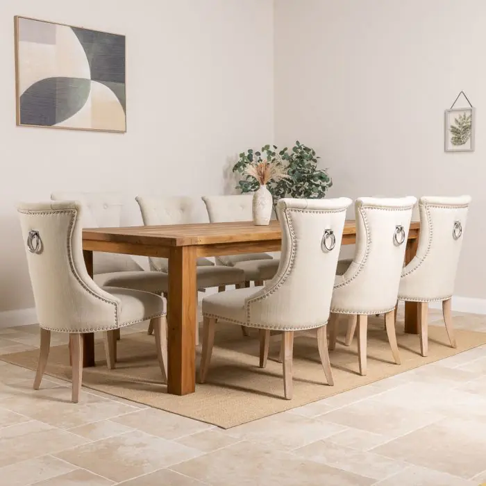 2.4m Reclaimed Teak Mexico Dining Table with 8 Windsor Ring Back Chairs - 1