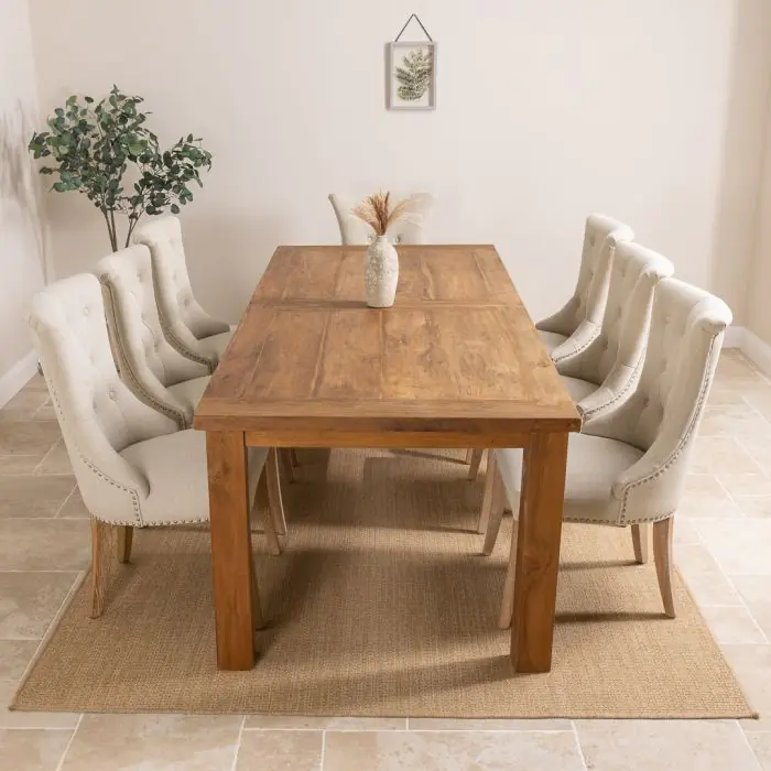 2.4m Reclaimed Teak Mexico Dining Table with 8 Windsor Ring Back Chairs - 3