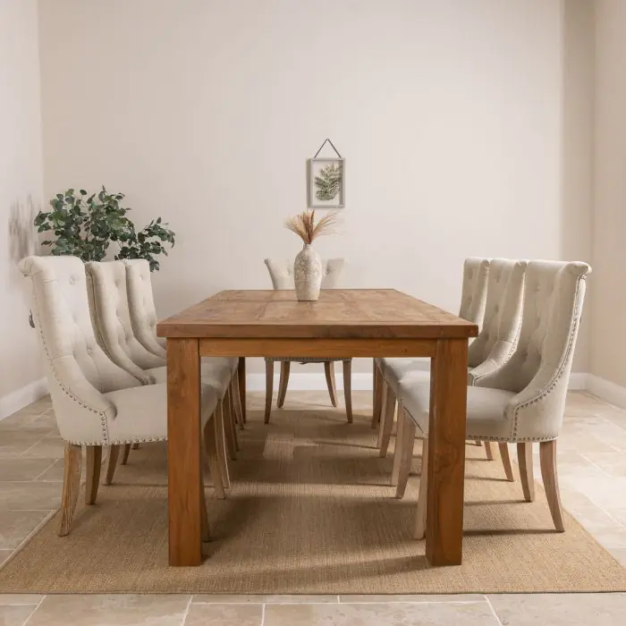 2.4m Reclaimed Teak Mexico Dining Table with 8 Windsor Ring Back Chairs - 2