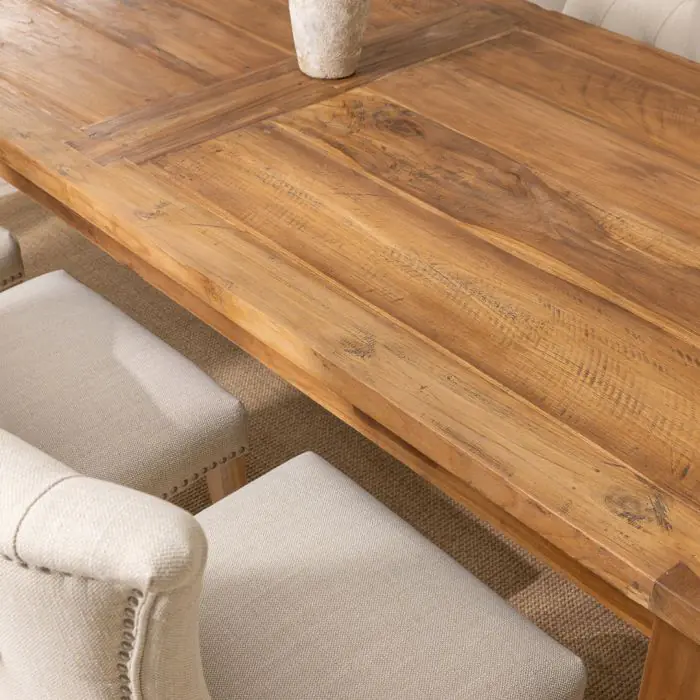 2.4m Reclaimed Teak Mexico Dining Table with 8 Windsor Ring Back Chairs - 6