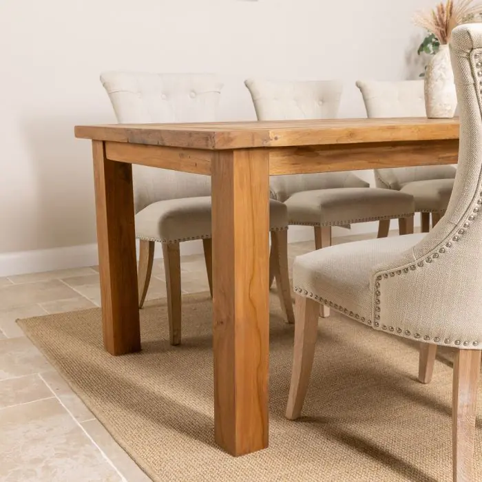 2.4m Reclaimed Teak Mexico Dining Table with 8 Windsor Ring Back Chairs - 4