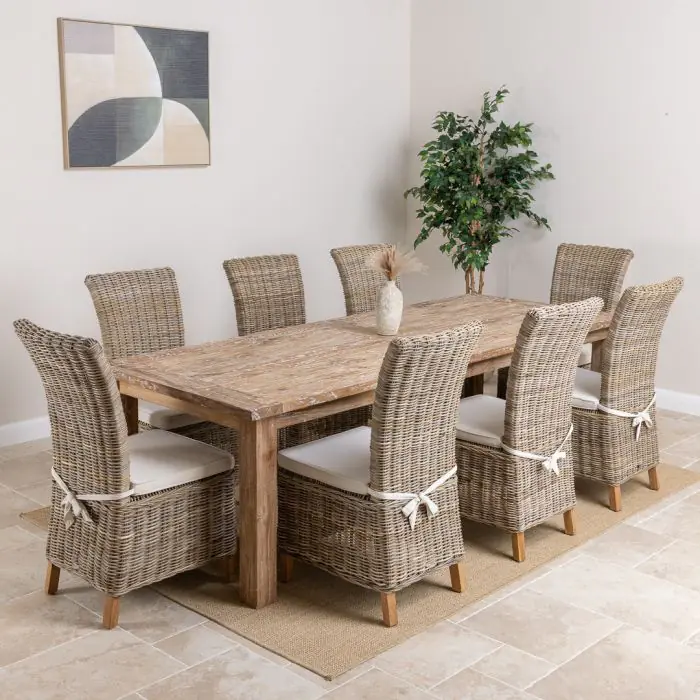 2.6m Reclaimed Teak Mexico Dining Table with 8 Latifa Chairs - 1