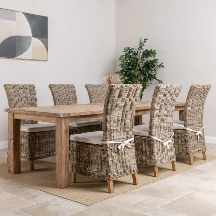 2.6m Reclaimed Teak Mexico Dining Table with 8 Latifa Chairs - 3