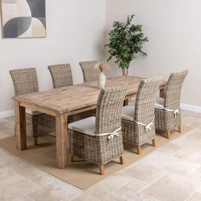 2.6m Reclaimed Teak Mexico Dining Table with 8 Latifa Chairs - 2