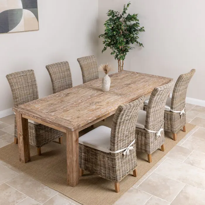2.6m Reclaimed Teak Mexico Dining Table with 8 Latifa Chairs - 4