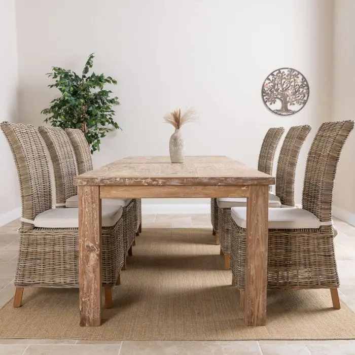 2.6m Reclaimed Teak Mexico Dining Table with 8 Latifa Chairs - 5
