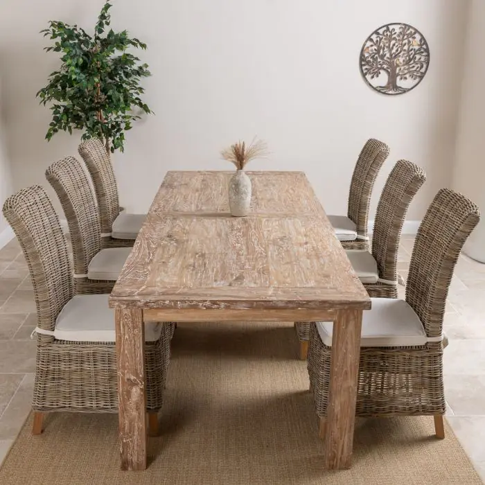 2.6m Reclaimed Teak Mexico Dining Table with 8 Latifa Chairs - 6