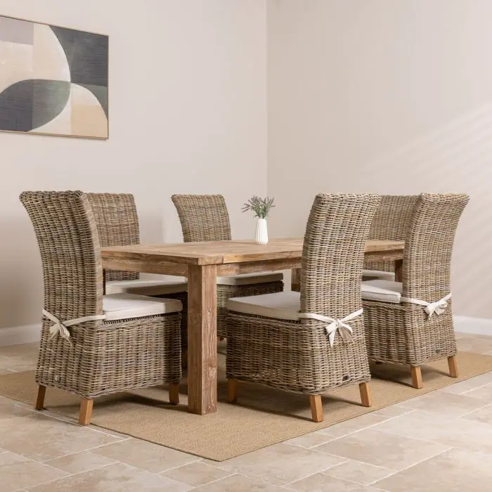 2m Reclaimed Teak Mexico Dining Table with 6 Latifa Chairs - 1