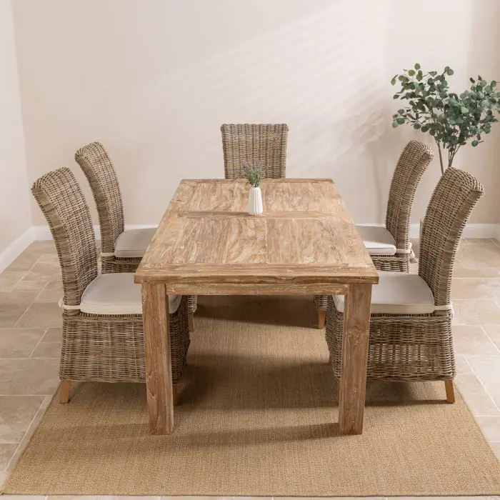 2m Reclaimed Teak Mexico Dining Table with 6 Latifa Chairs - 2