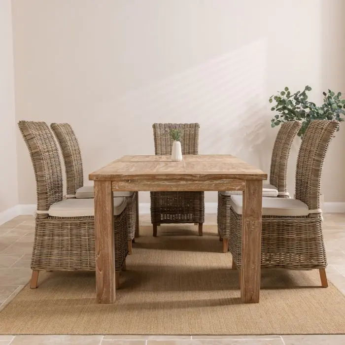 2m Reclaimed Teak Mexico Dining Table with 6 Latifa Chairs - 4