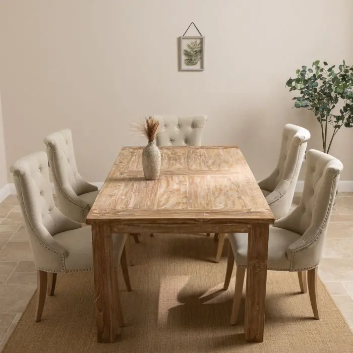 2m Reclaimed Teak Mexico Dining Table with 6 Windsor Ring Back Chairs - 1