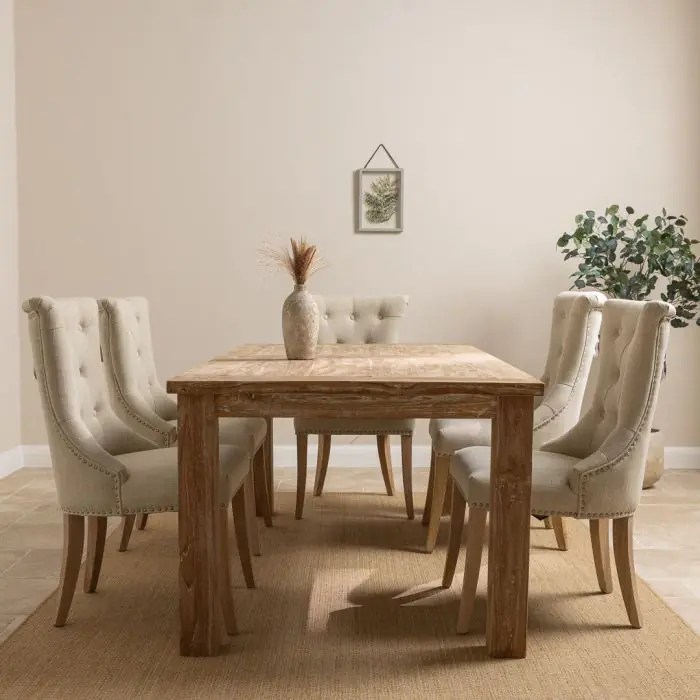 2m Reclaimed Teak Mexico Dining Table with 6 Windsor Ring Back Chairs - 2