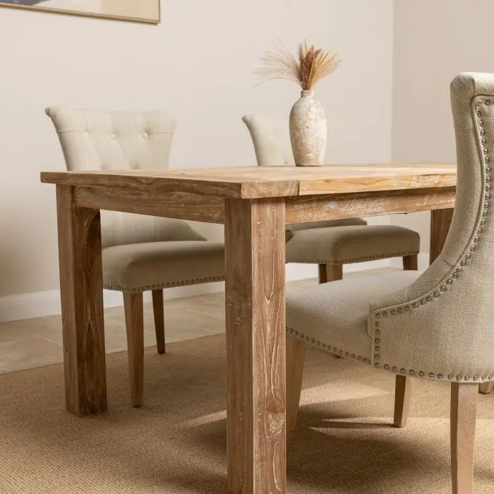 2m Reclaimed Teak Mexico Dining Table with 6 Windsor Ring Back Chairs - 3