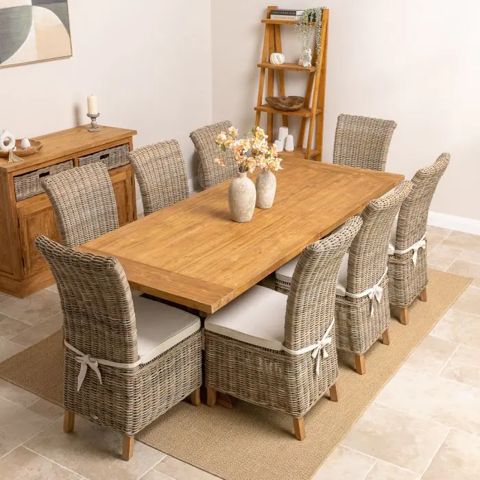 2.4m Monastery Reclaimed Teak Dining Table with 8 Latifa Chairs - 2