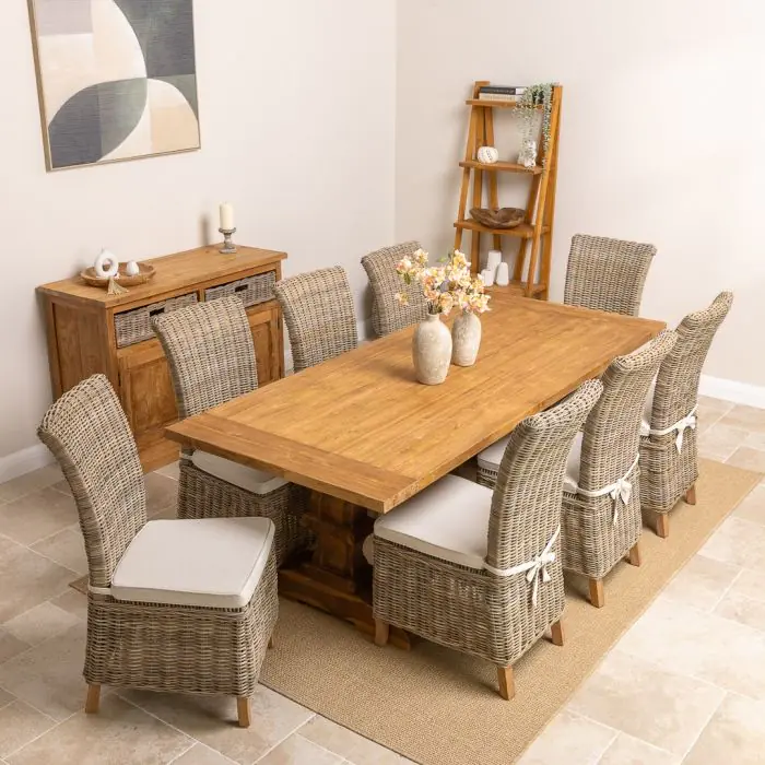 2.4m Monastery Reclaimed Teak Dining Table with 8 Latifa Chairs - 5