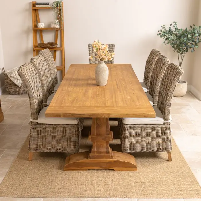2.4m Monastery Reclaimed Teak Dining Table with 8 Latifa Chairs - 8