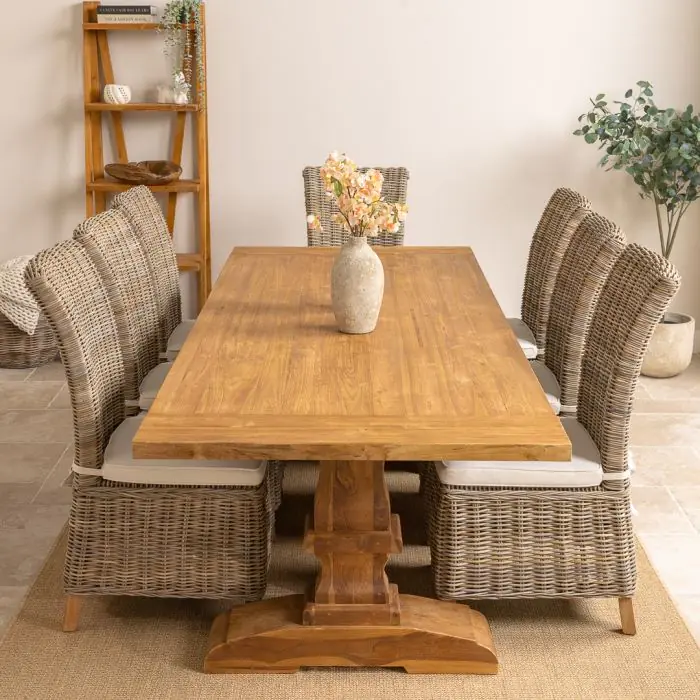 2.4m Monastery Reclaimed Teak Dining Table with 8 Latifa Chairs - 3