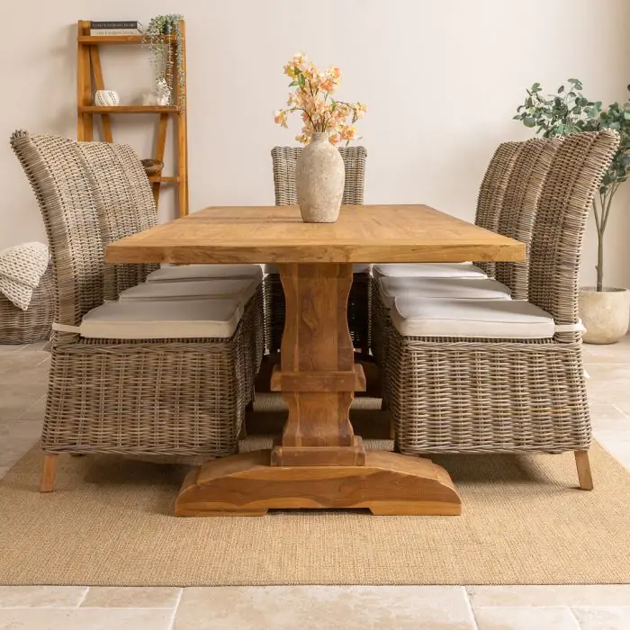 2.4m Monastery Reclaimed Teak Dining Table with 8 Latifa Chairs - 7